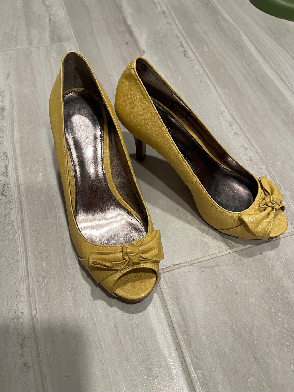 Alfani Yellow Peep-Toe Bow Heels